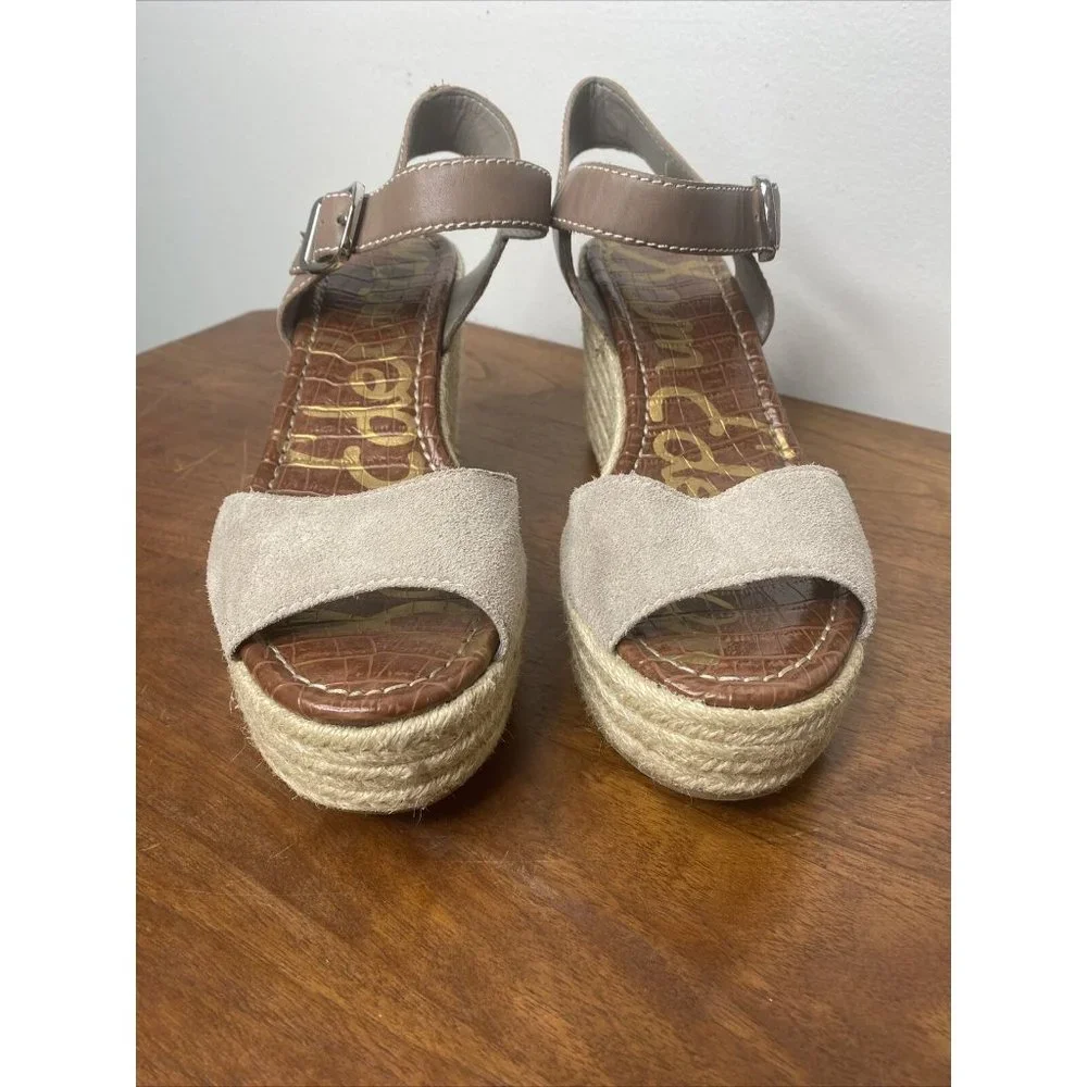 Sam Edleman Wedge Espadrilles Women Shoes 9.5 Heels Leather Tan Strappy